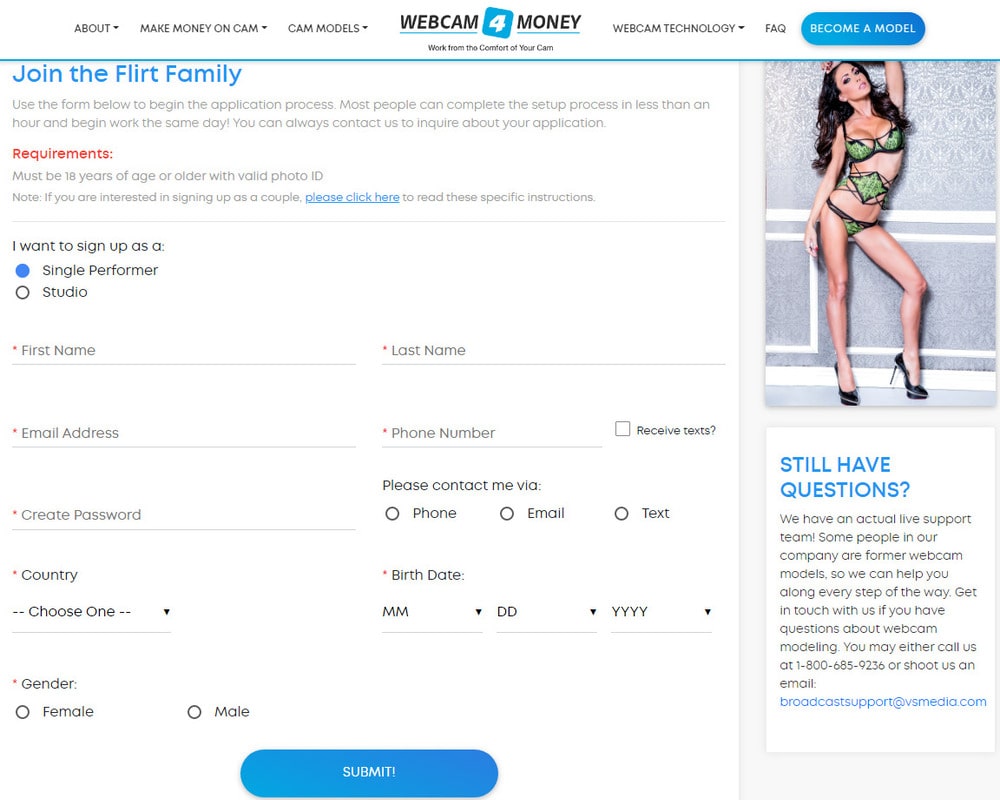 Регистрация моделью на Flirt4Free — особенности работы на вебкам-площадке