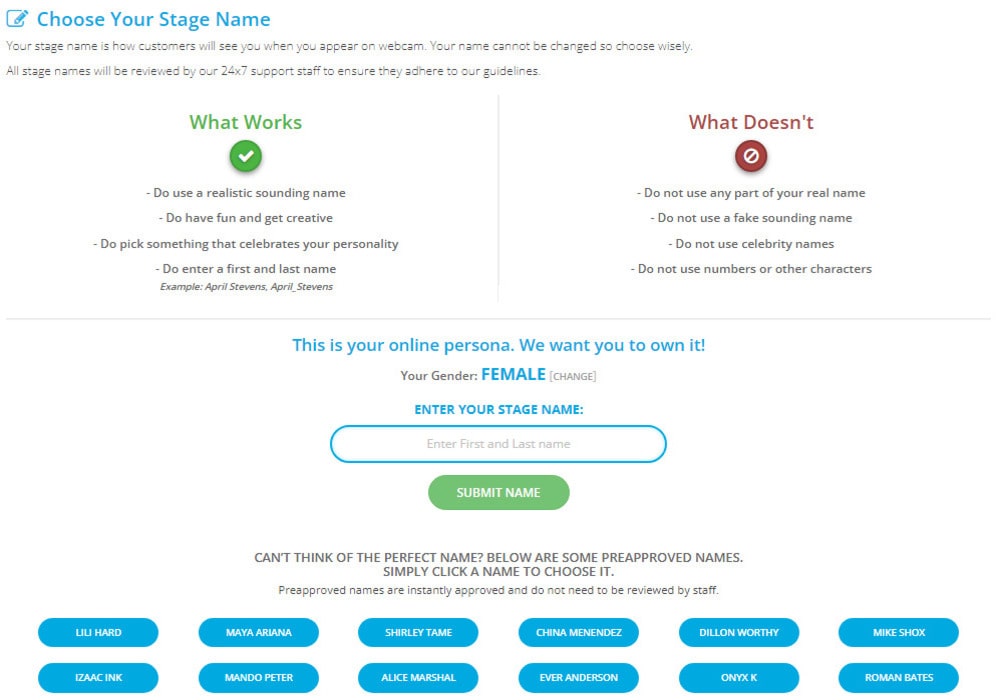 сценическое имя на флирт4фри