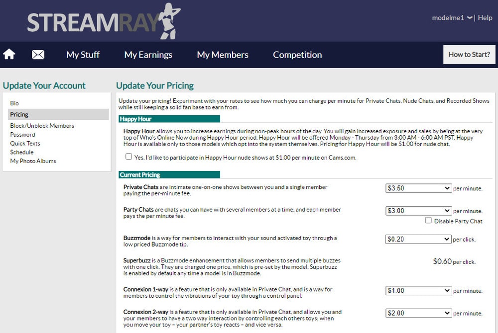 цены для трансляции модели на стримрей
