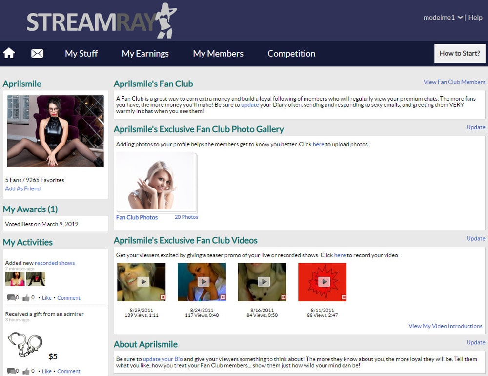 фан-клуб модели на стримрей