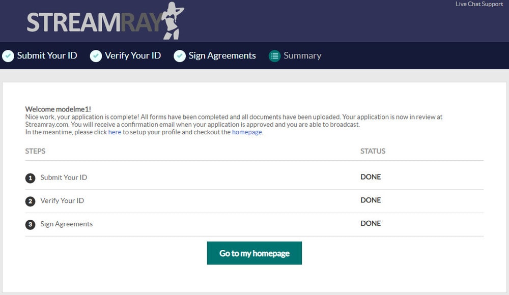 завершение регистрации на сайте стримрэй