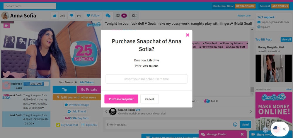 camsoda пожизненная подписка на контент модели